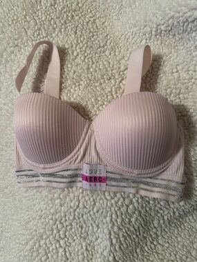 Aeropostale Light Pink Ribbed Padded Bra with Metallic Band